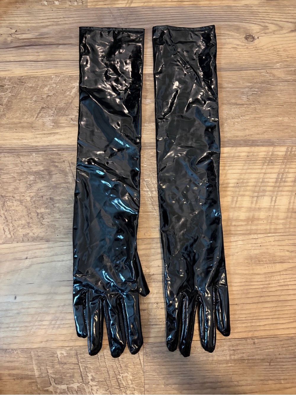 black long latex gloves
